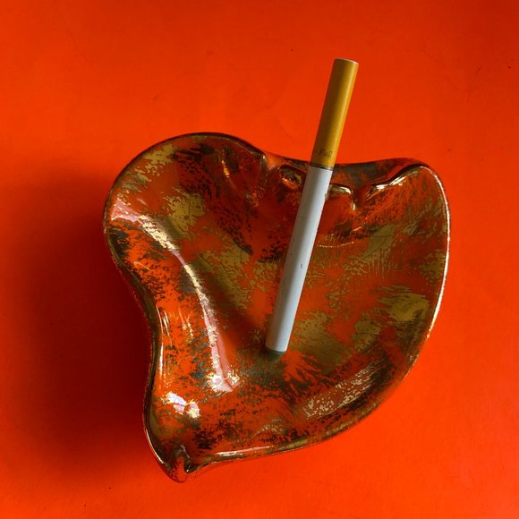 Vintage orang & gold ashtray - Picture 3 of 5
